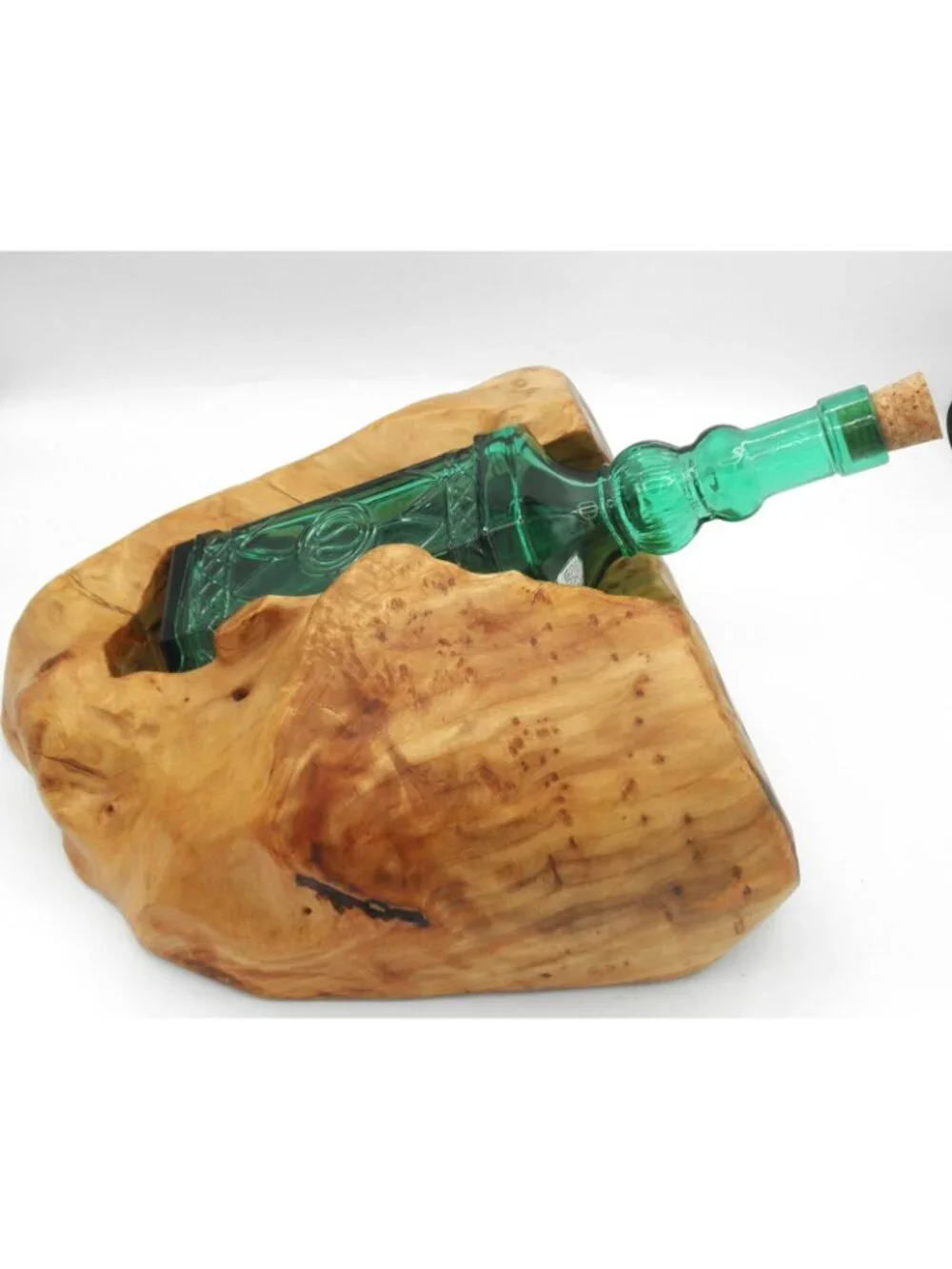 Natural Burled Wood Liquor/Decorative Bottle Holder BOTTLE INCLUDED IT'S STUCK